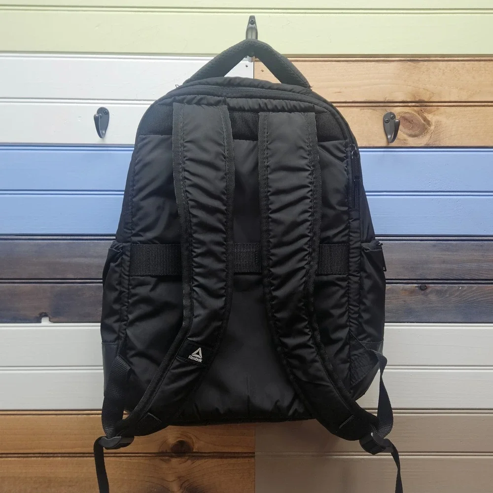 Reebok Black Nylon Multi-Pocket Backpack Padded Straps Travel Gym Bag